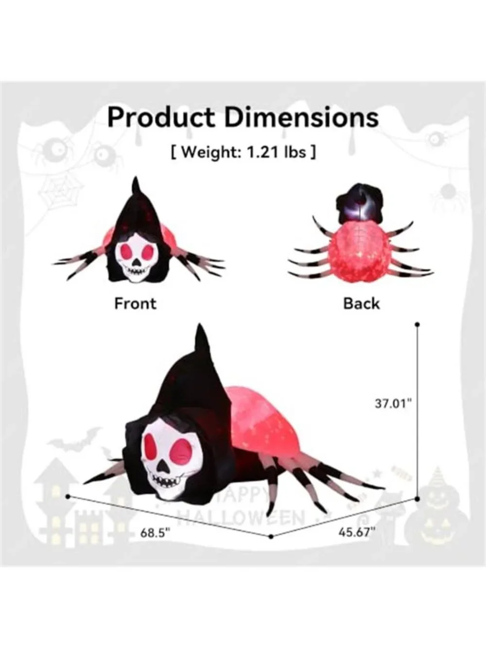 5.7FT Halloween Inflatable Skeleton Spider Outdoor Yard Decor with Magic